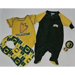 University Oregon Ducks Baby Lot 0-3 Months Bodysuit Footie Sleeper Bib Rattle